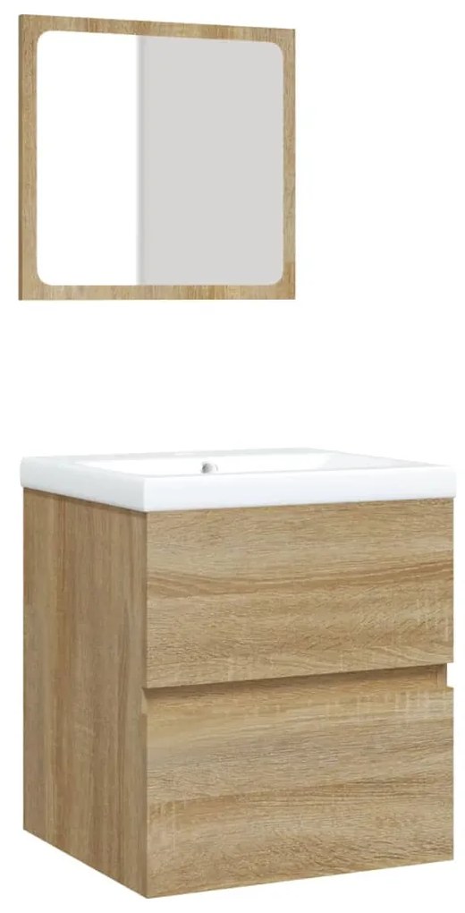 3114173 vidaXL Шкаф за баня с мивка и огледало, дъб сонома