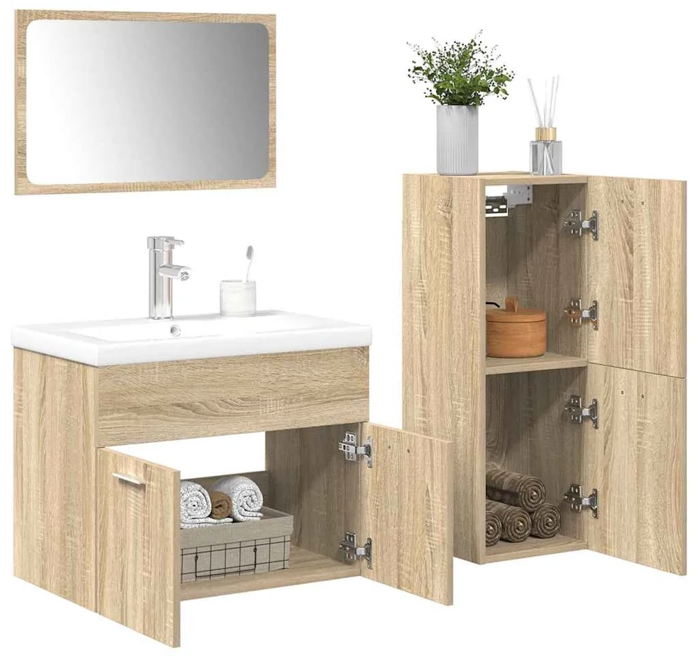 3325027 vidaXL Комплект шкафове за баня от 4 части дъб сонома инженерно дърво