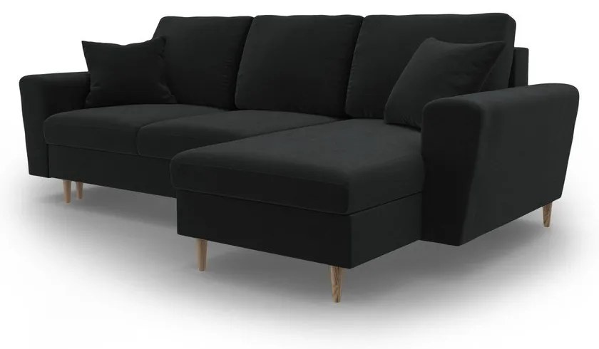 Черен кадифен разтегателен ъглов диван с място за съхранение Kyoto – Cosmopolitan Design