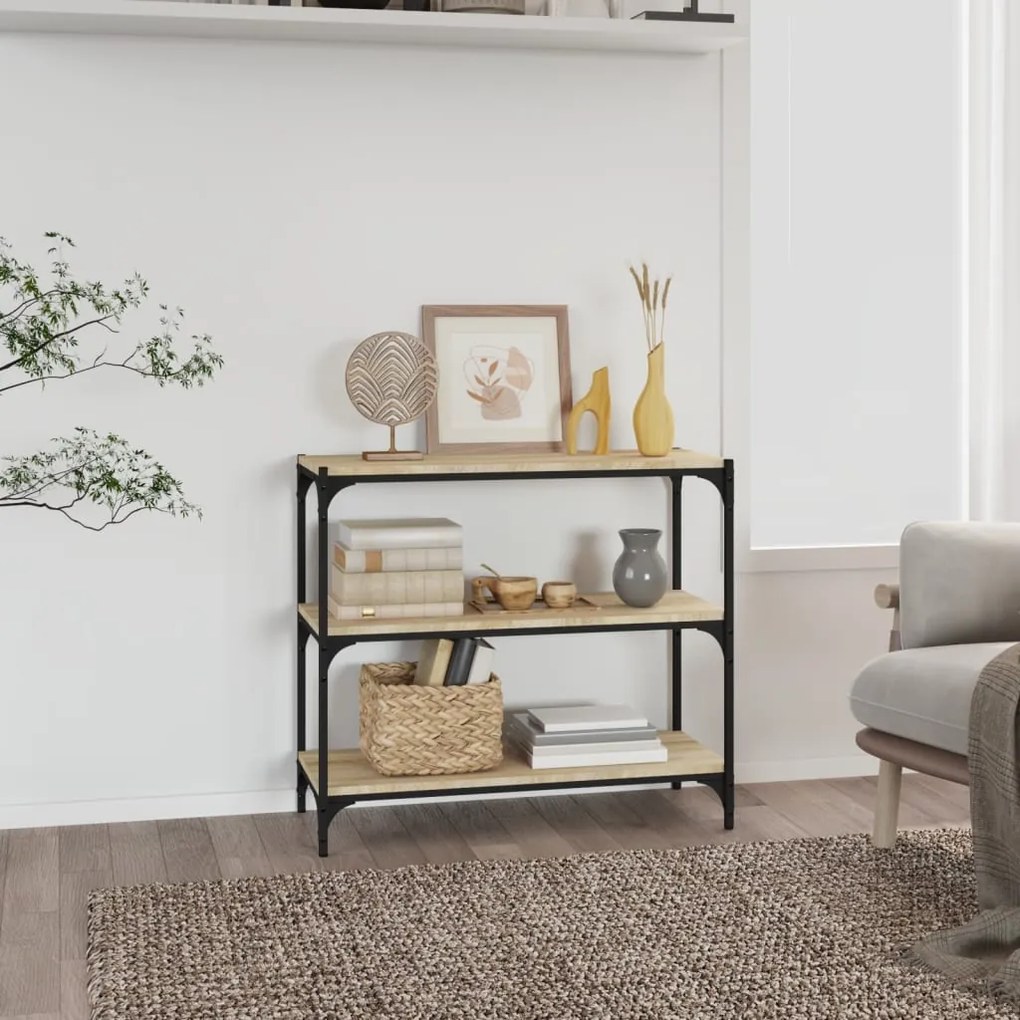 819338 vidaXL Библиотека дъб сонома 80x33x70,5 см, инженерно дърво и стомана