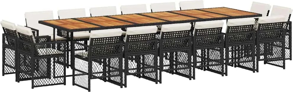 3210891 vidaXL Градински комплект с възглавници 17 части полиратан черен