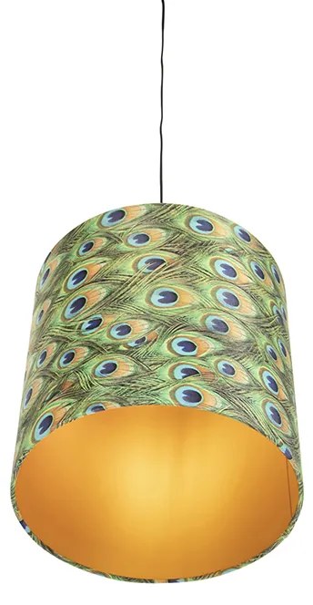 Висяща лампа с кадифен абажур паун със злато 40 см - Combi