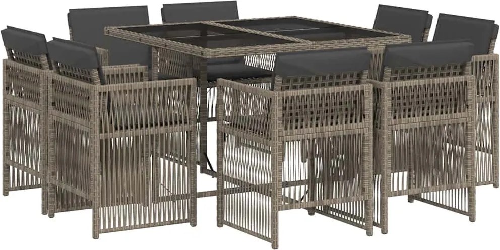 3211016 vidaXL Градински трапезен комплект 9 части с възглавници сив полиратан