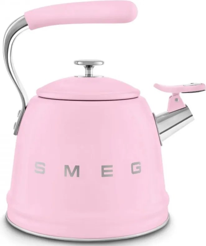 Свирещ чайник Smeg WKF01PK, 2.3 л, Индукция, Ненагряваща се дръжка, Стомана, Розов