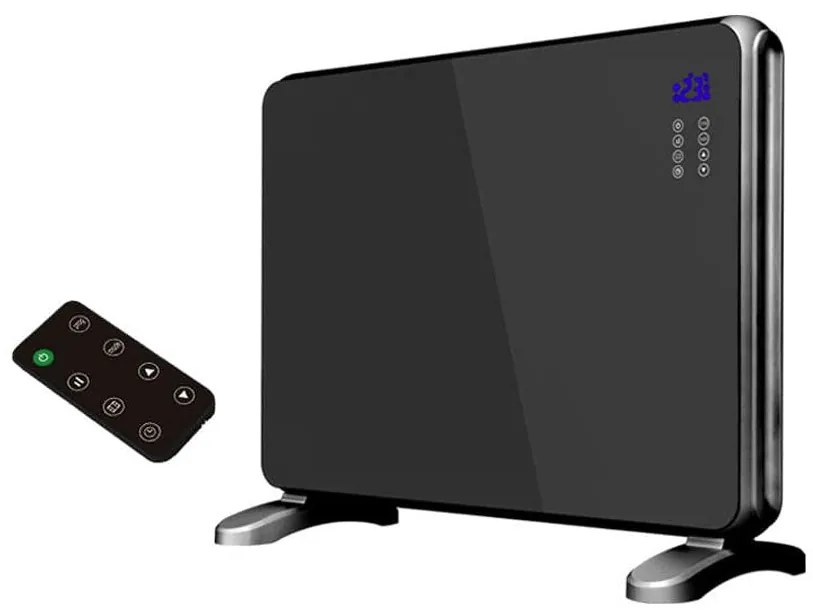 Конвектор със стъклен панел ZEPHYR ZP 1974 G, 2000W, За стена или под, 2 степени, Дистанционно, 5 до 35°C, LCD, Черен