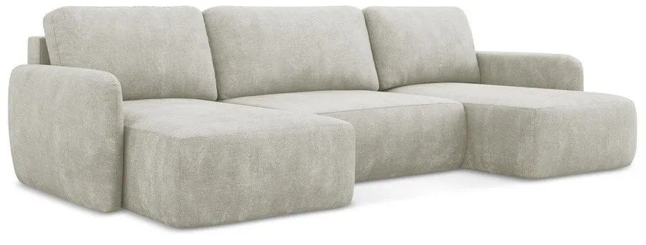 Кремав шенилов разтегателен ъглов диван с място за съхранение (U форма) Lilo – Makamii