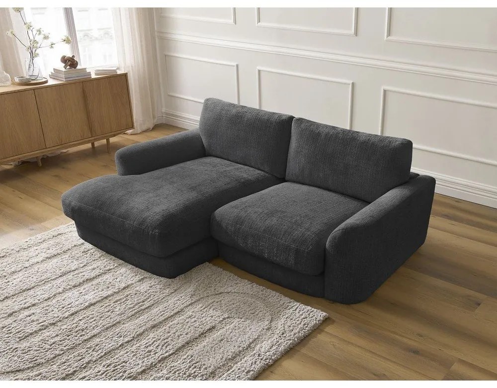 Черен шенилов ъглов диван (ляв ъгъл) Leonore – Bobochic Paris