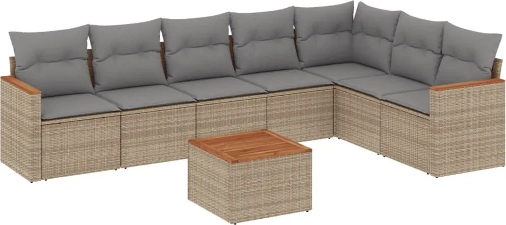 3258440 vidaXL Градински диван с възглавници, 8 части, бежов полиратан