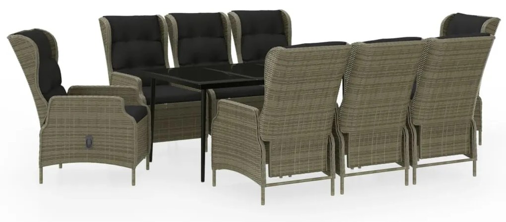 3099672 vidaXL Градински трапезен комплект, 9 части, кафяв