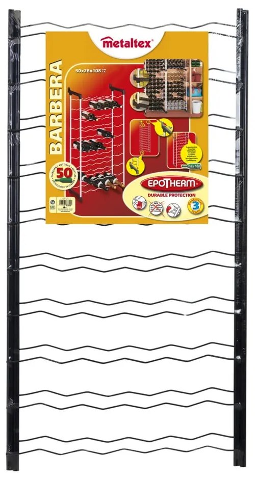 Черна метална стойка за вино за 50 бутилки Barbera - Metaltex