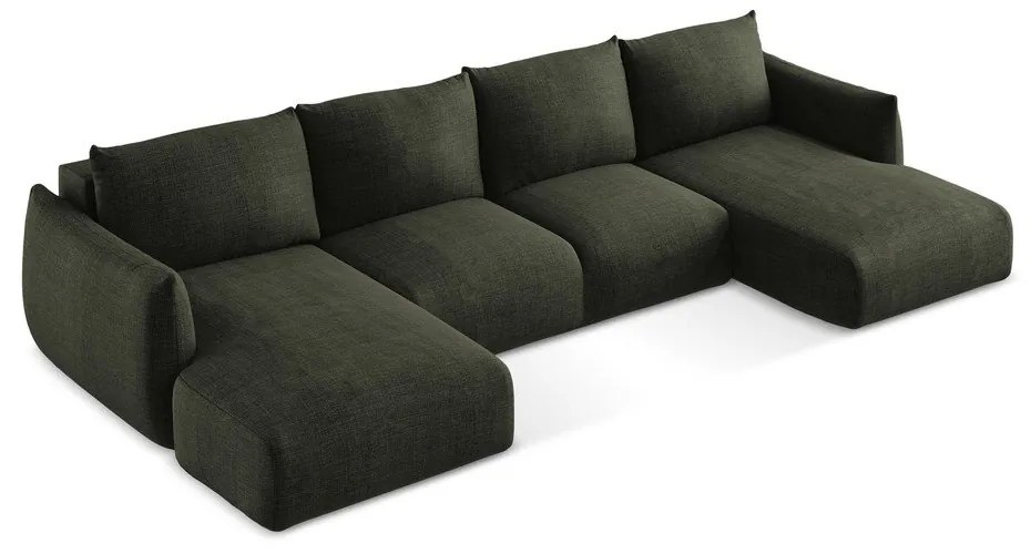 Зелен сгъваем ъглов диван (U форма) Leila – Makamii