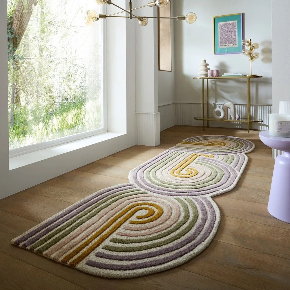 Зелена ръчно изработена вълнена пътека 80x300 cm Spiral Shaped – Flair Rugs