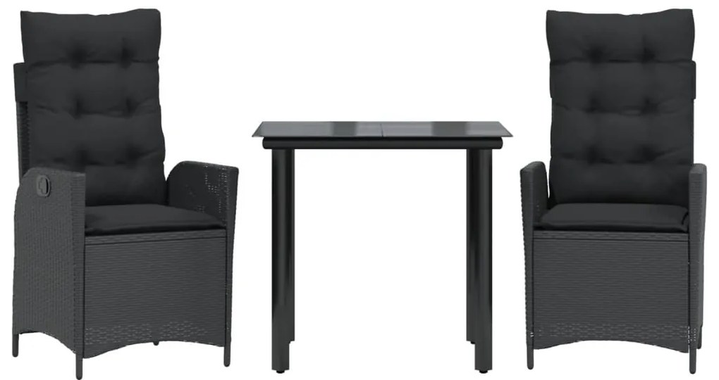 3213184 vidaXL Градински комплект от 3 части с възглавници черни полиратан