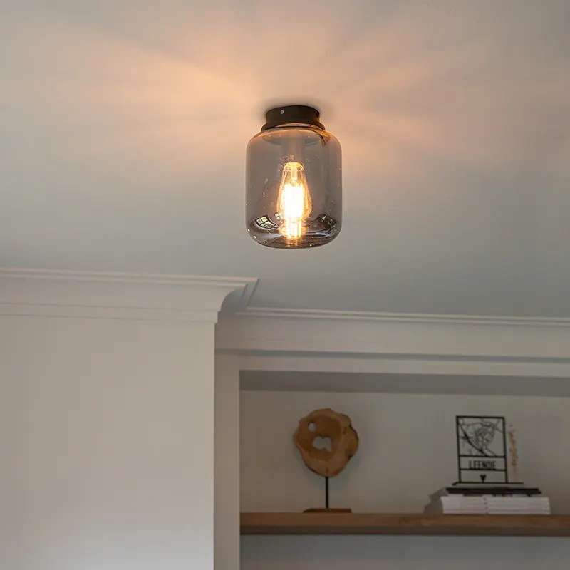 Дизайнерски таванна лампа черна с опушено стъкло - Bliss