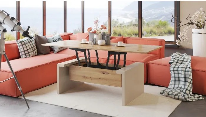 СПЕЙС Дъб Артисан/Бежов (Шампанско) - РАЗТЕГАТЕЛНА ХОЛНА МАСА С ПОВДИГАЩ МЕХАНИЗЪМ