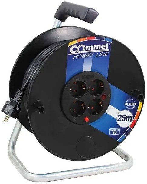COMMEL Макара черна 25м IP20 H05VV-F 3G2.5mm2 термична защита 4 шуко - C0959