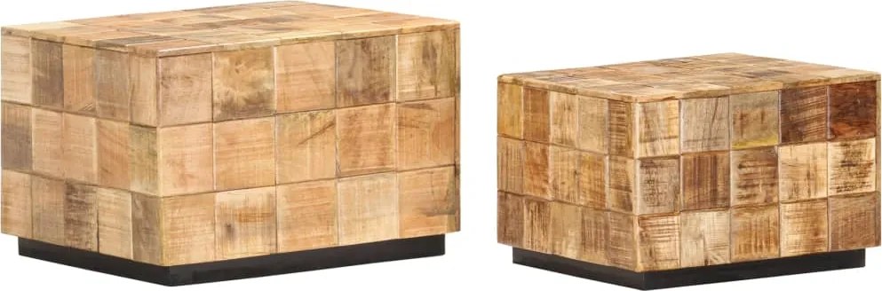 286435 vidaXL Маси за кафе, 2 бр, с дизайн на блокчета, грубо мангово дърво