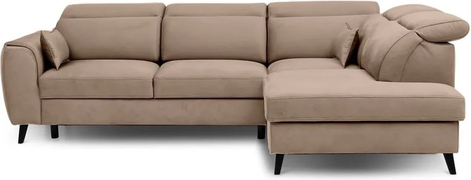 Светлокафяв кадифен разтегателен ъглов диван с място за съхранение (десен ъгъл L форма) Noble – ELTAP