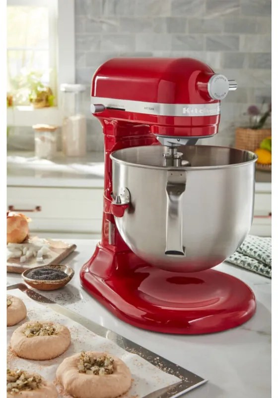 Планетарен миксер KitchenAid Artisan 5KSM70SHXEER, 375 W, 6.6 л, 11 скорости, 67 точки на допир, Повдигане на купата, Специална скорост Fold, Flex Edge, Червен