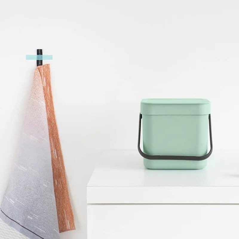 Кош за разделно събиране на боклук Brabantia Sort&Go 1005515, 6 л, Дръжка, Възможност за стенен монтаж, Светлозелен