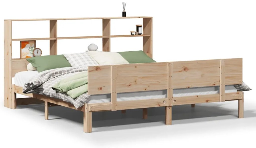 3322672 vidaXL Легло с етажерка за книги, без матрак, 180x200 см, бор масив