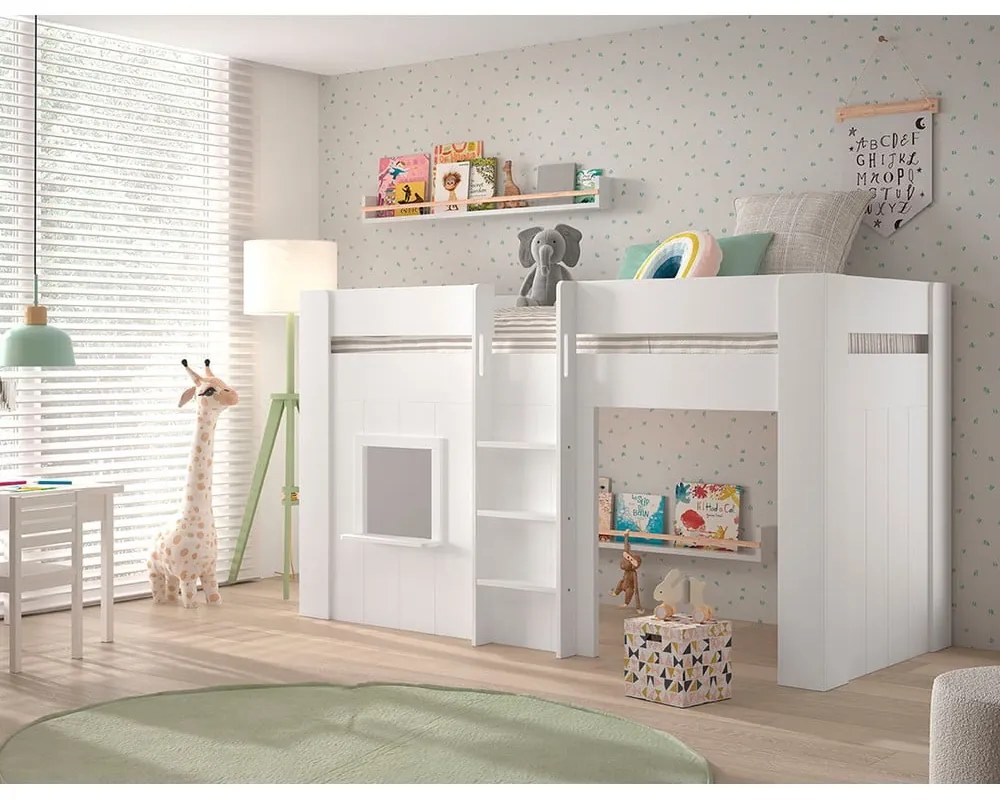 Бяло повдигнато легло от бор 90x200 cm RENO - Vipack