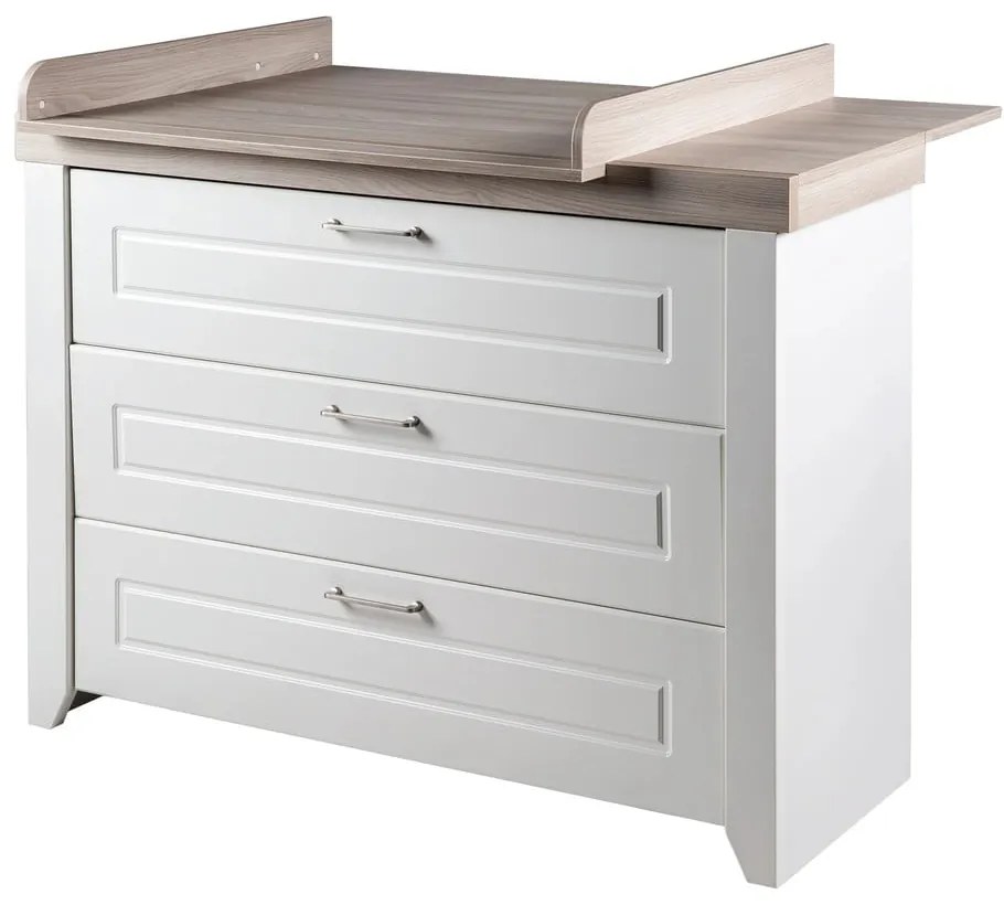 Бял нисък скрин в декор от бряст с масичка за преповиване 120x98 cm Felicia - Roba