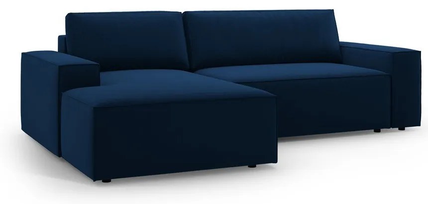 Тъмносин кадифен разтегателен с място за съхранение ъглов диван (ляв ъгъл) Jodie – Micadoni