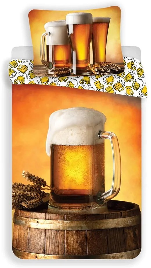 Единично памучно спално бельо в кехлибарен цвят 140x200 cm Beer – Jerry Fabrics