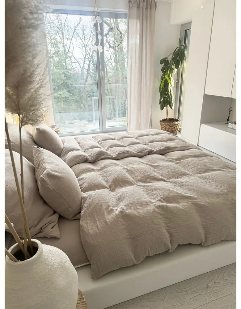 Бежово единично муселиново спално бельо 140x200 cm Plain Muslin – Butter Kings