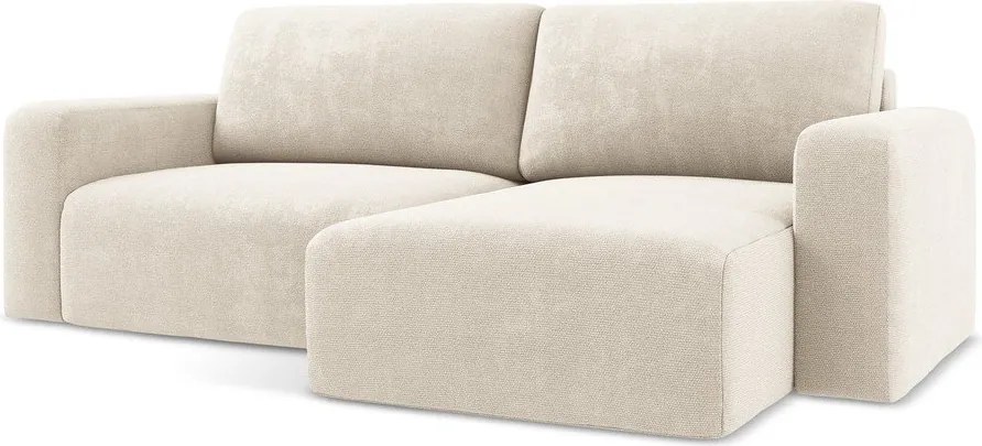 Кремав шенилов сгъваем/с място за съхранение ъглов диван (десен ъгъл) Kona – Makamii