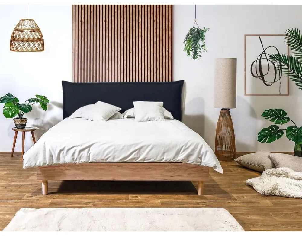 Тъмносиньо/естествено двойно легло с решетка 180x200 cm Charlie - Bobochic Paris