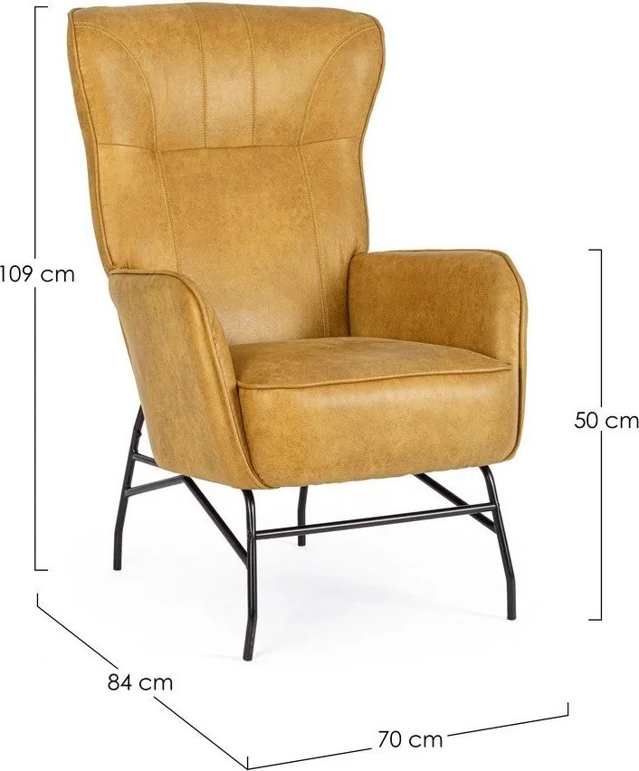 Кресло от изкуствена кожа в цвят горчица Nasira – Bizzotto