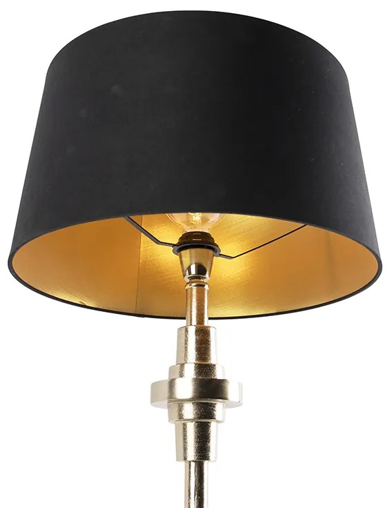 Арт Деко настолна лампа злато и черен памучен абажур 45 см - Diverso