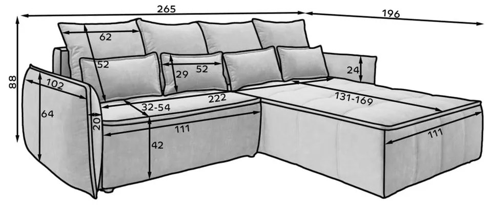 Син кадифен разтегателен ъглов диван с място за съхранение (десен ъгъл) Campo – ELTAP