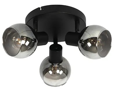 Таванен прожектор черен с димно стъкло 3-светлина - Vidro