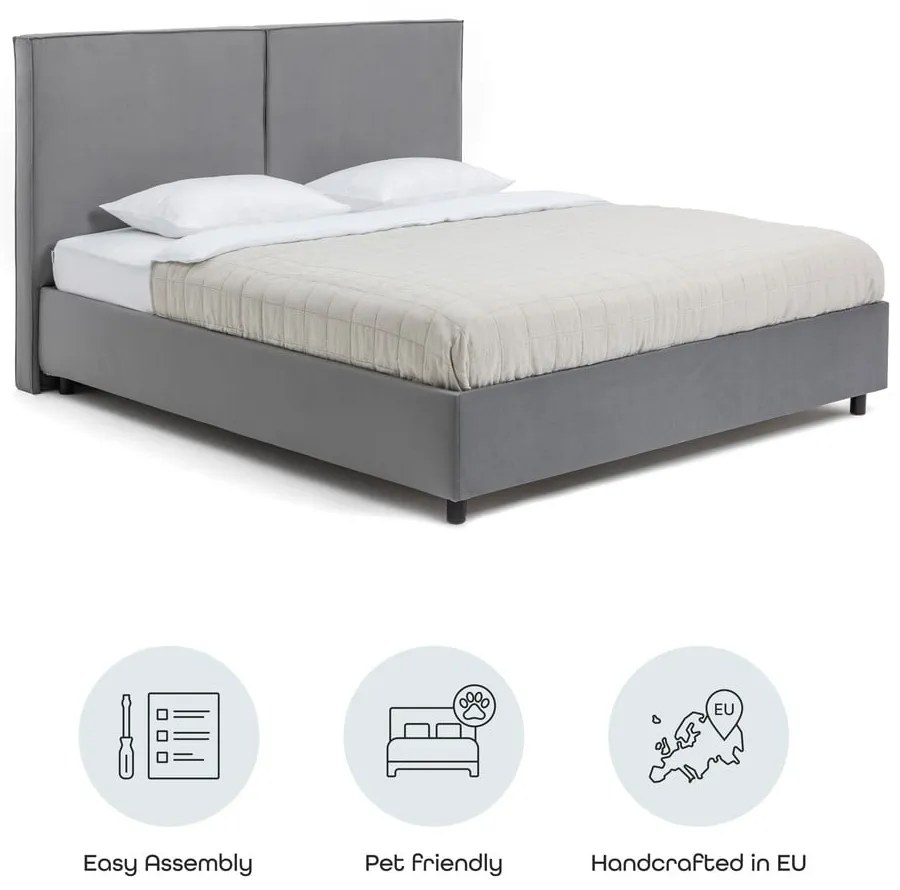 Сиво тапицирано двойно легло с място за съхранение и включена подматрачна рамка 160x200 cm Myra Bold – Bonami Selection