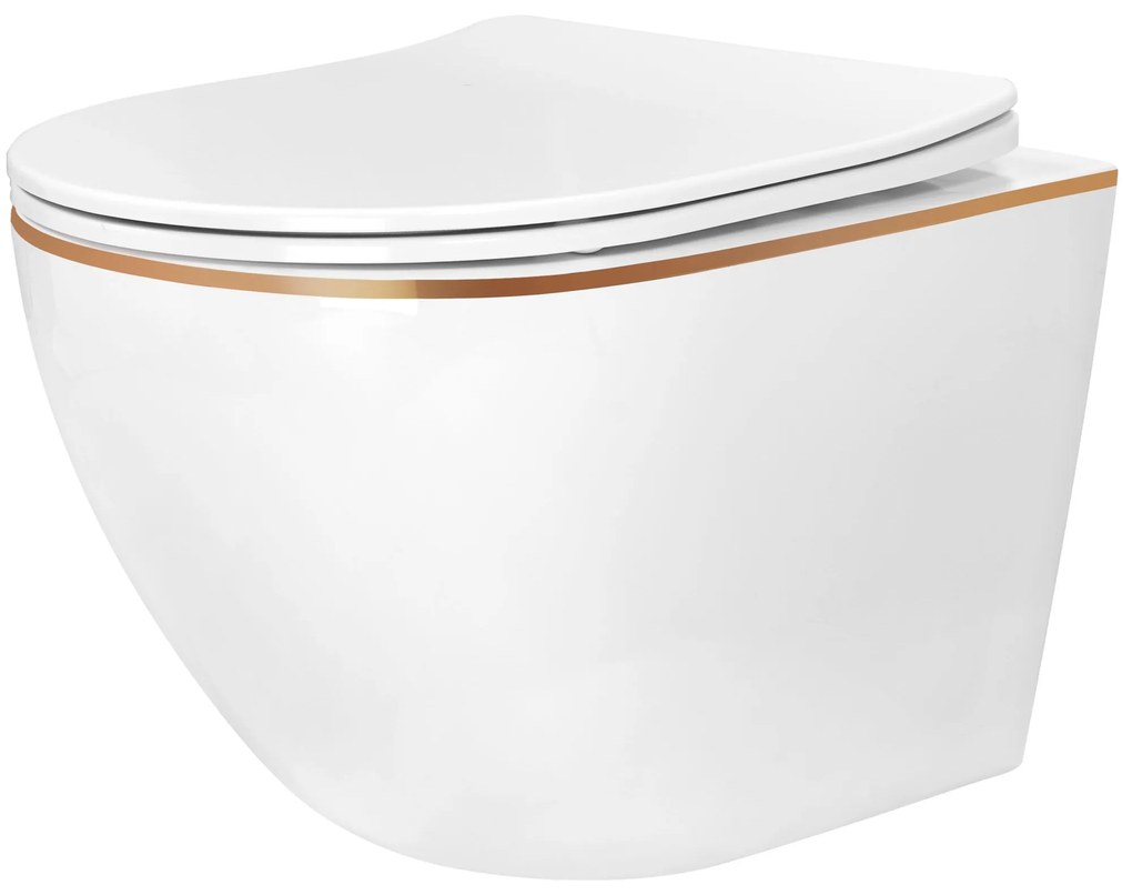 Комплект тоалетна чиния Rea WC CARLO Mini Flat + bidet CARLO Mini White Gold Edge