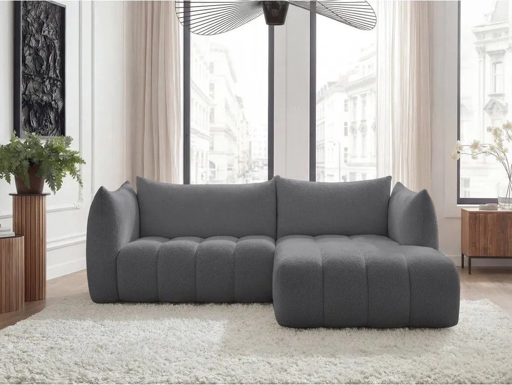 Сив ъглов диван от прежда с примки от букле (десен ъгъл) Azra – Bobochic Paris