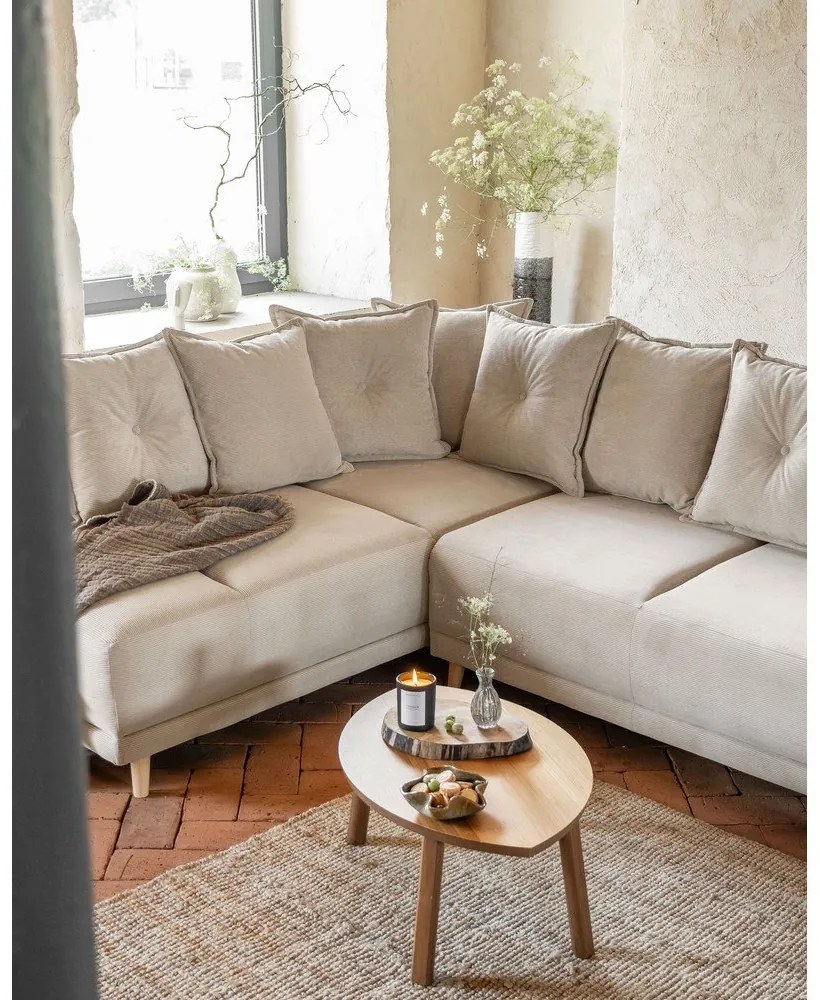 Бежов ъглов диван от велур (ляв ъгъл/"U") Lazy Lukka - Miuform