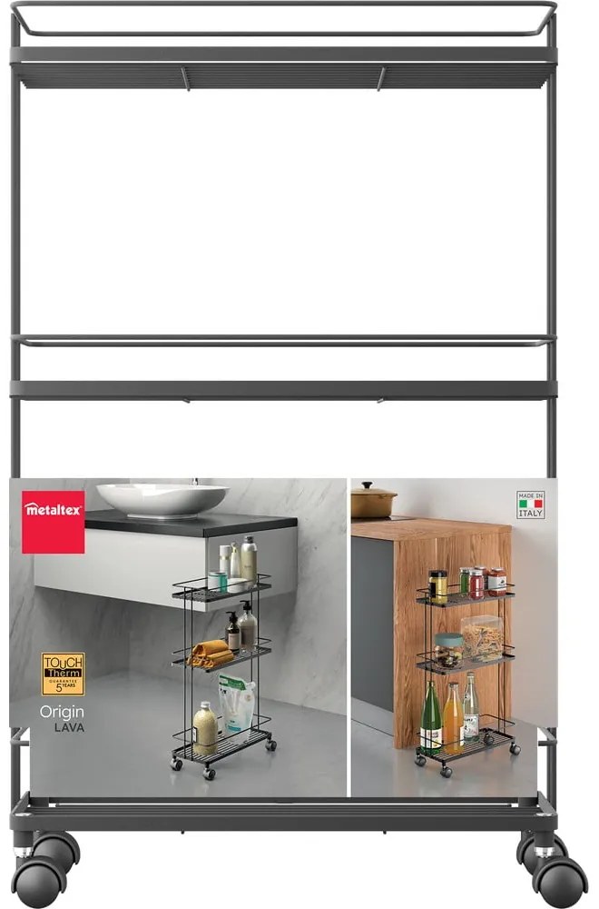Матово черен стоманен подвижен стелаж 38x62x16 cm Lava – Metaltex