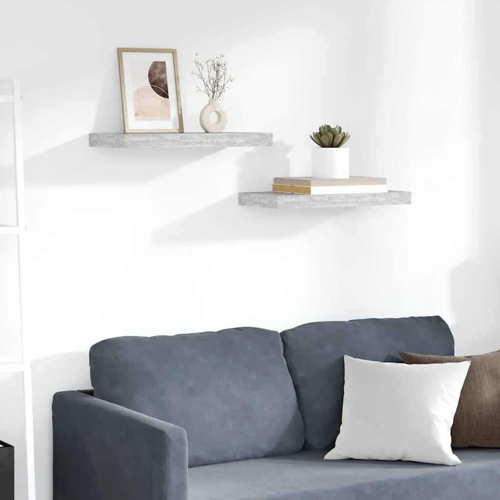 326595 vidaXL Окачени стенни рафтове, 2 бр, бетонно сиви, 50x23x3,8 см, МДФ