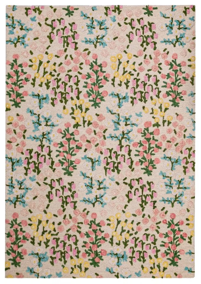 Кремав ръчно изработен вълнен килим 200x290 cm Emilia Floral – Flair Rugs