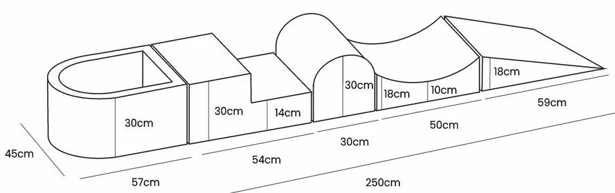 Тюркоазена велурена катерушка от пяна 250x45x30 cm Montessori – Meowbaby