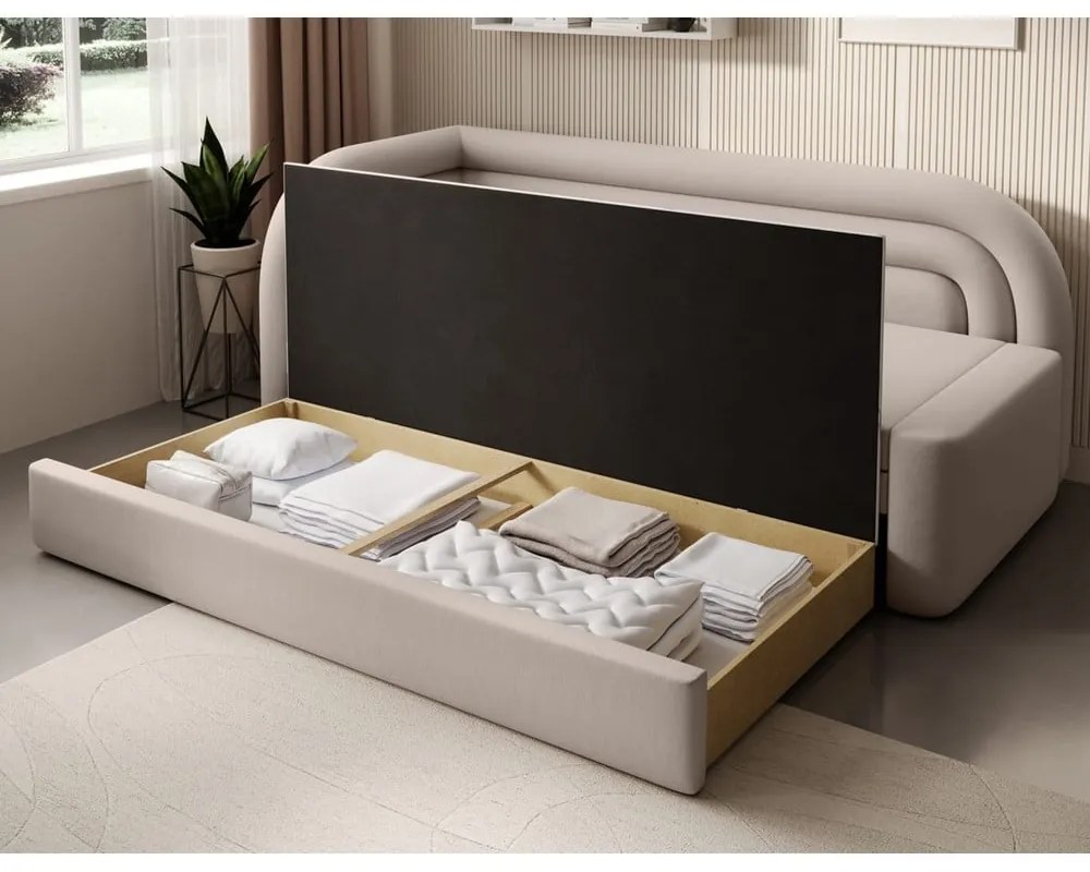 Бежов кадифен разтегателен диван с място за съхранение ляв ъгъл 223 cm Fabillo – ELTAP