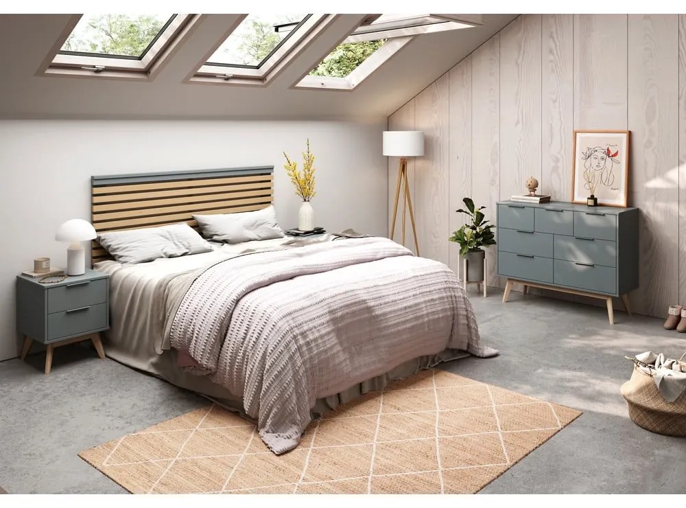 Табла за легло от декор от бор в естествен цвят/сиво-зелена 146x100 cm Pisco – Marckeric