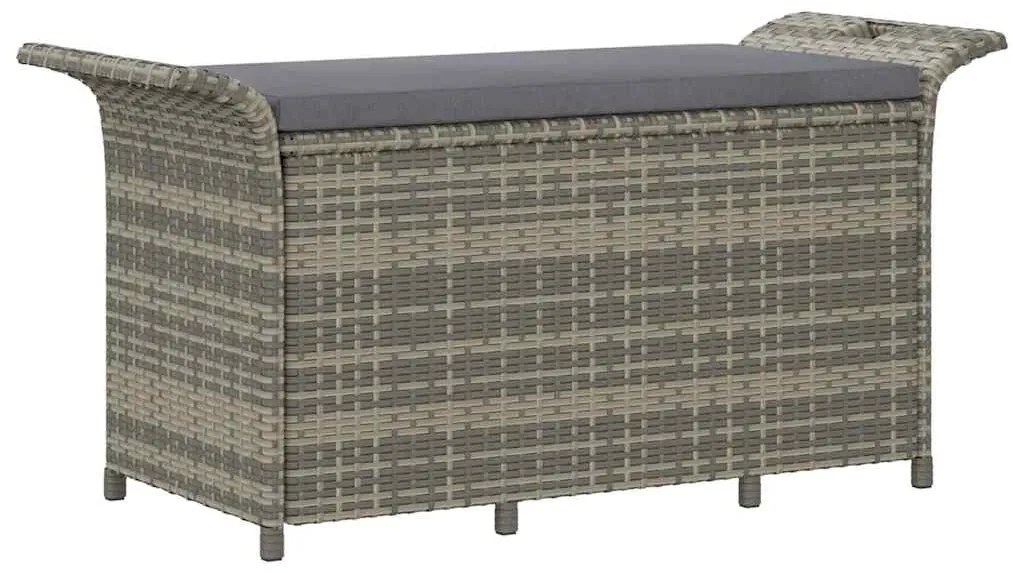 363418 vidaXL Градинска пейка с възглавница, сива, 116x46x57 см, полиратан