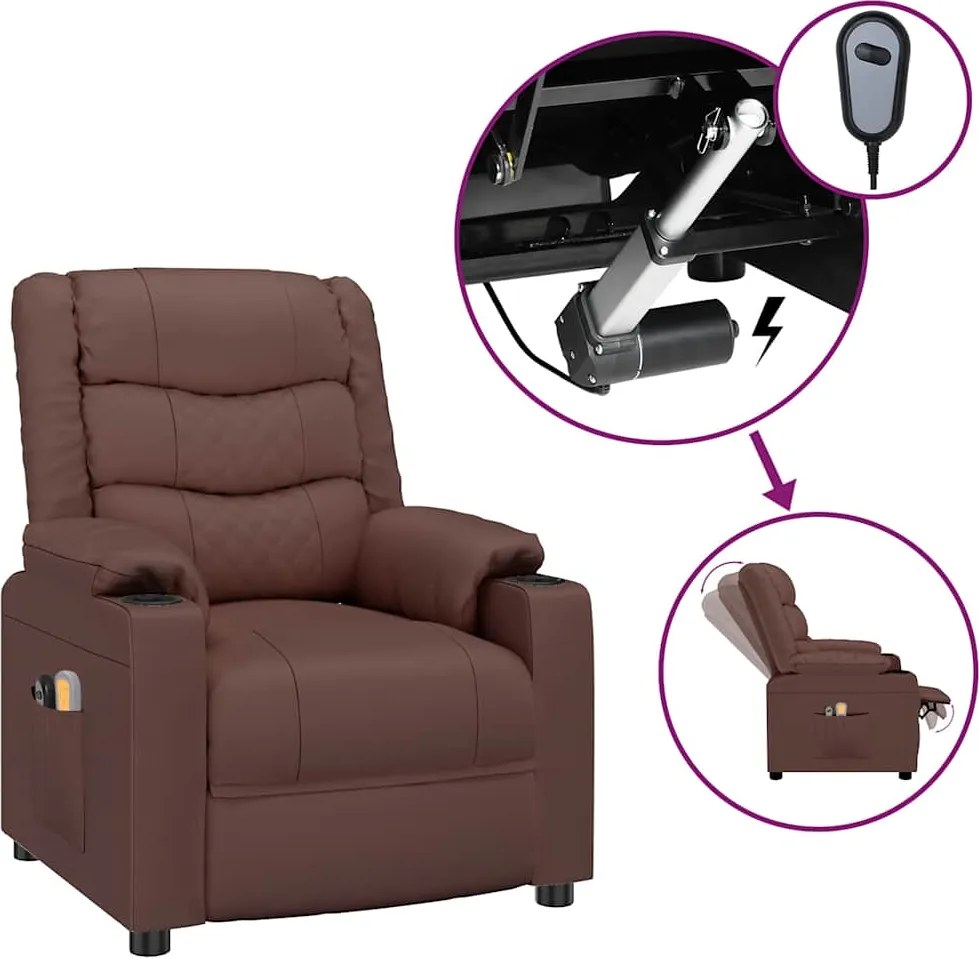 3143458 vidaXL Електрически масажен стол,кафяво, изкуствена кожа