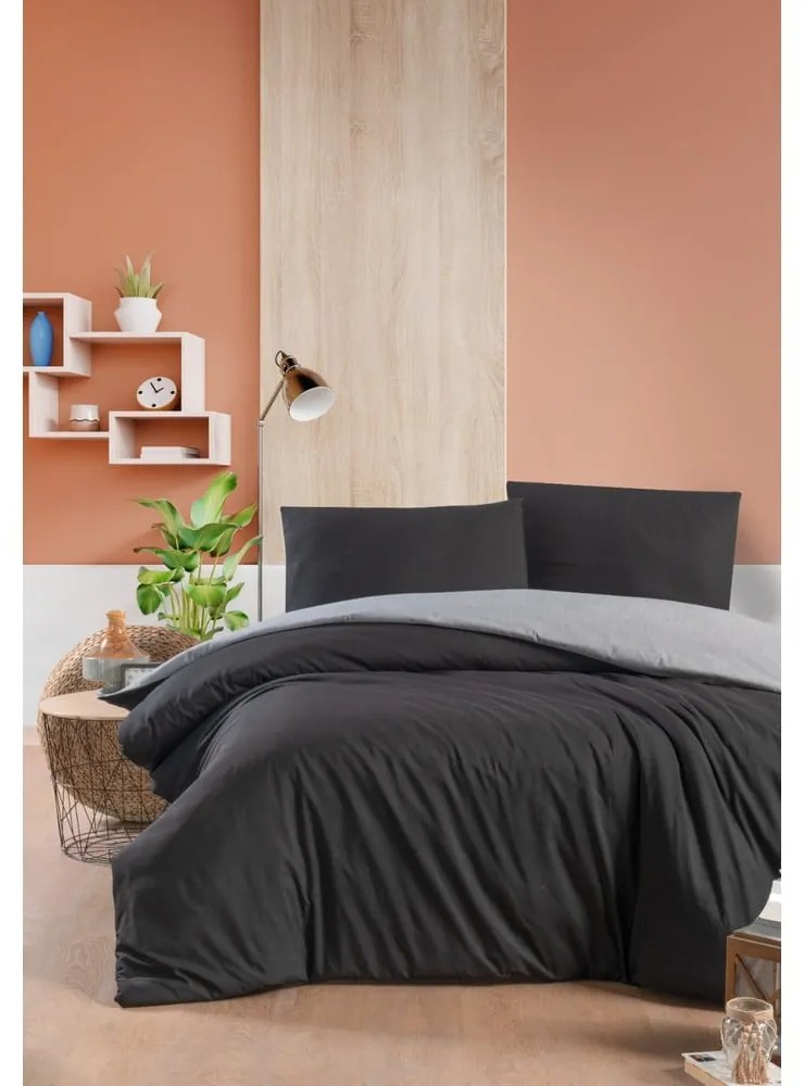 Черно и сиво памучно спално бельо за единично легло/разширено спално бельо с чаршаф 160x220 cm - Mila Home