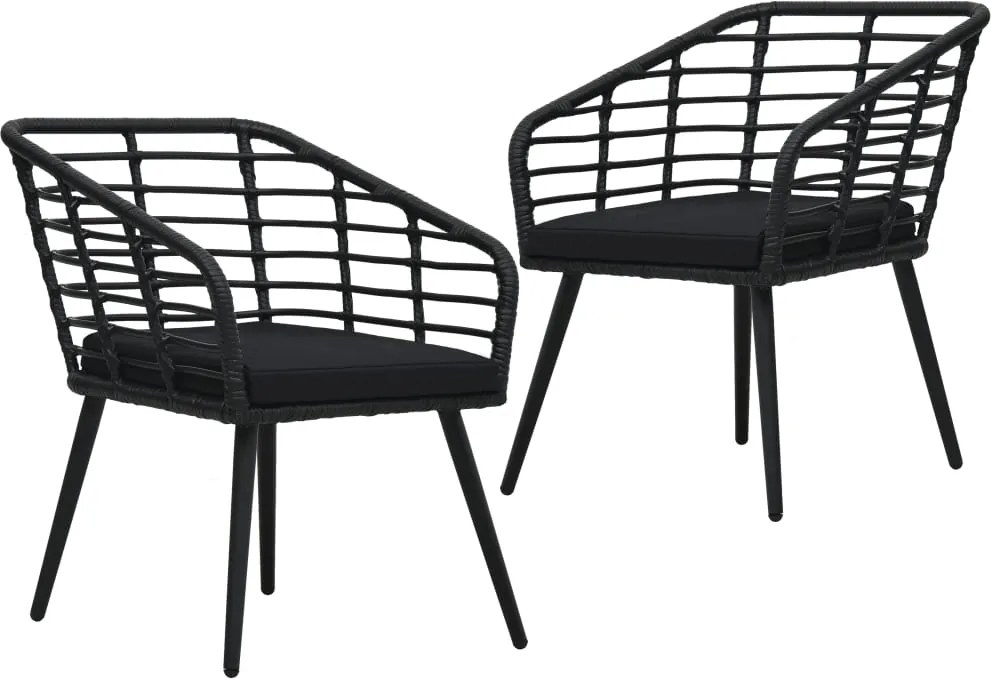 48578 vidaXL Градински столове с възглавници, 2 бр, полиратан, черни